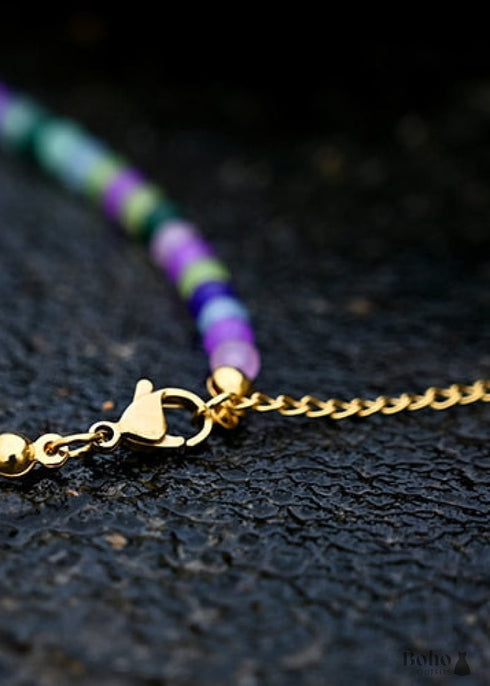 Boho Necklace, Seed Bead Choker, Crystal Pearl